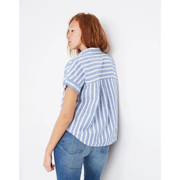 Madewell Womens Cotton Cropped Short Sleeve Button Down Coastal Capsule Small - Picture 2 of 8